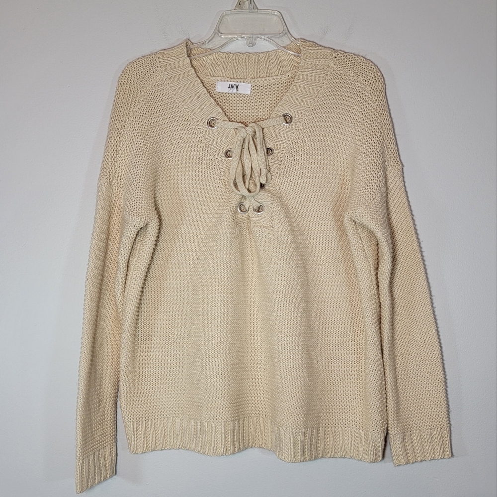 Jack by BB Dakota Cream Chunky Knit Tie Neck Sweater Size Small